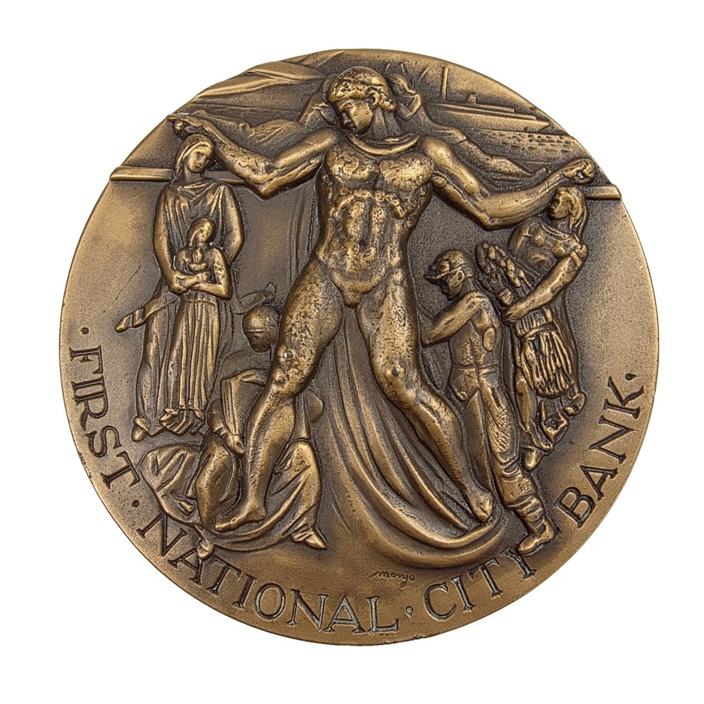 1962 USA First National City Bank NEW YORK 150th Bronze Large Medal Coin 78 mm